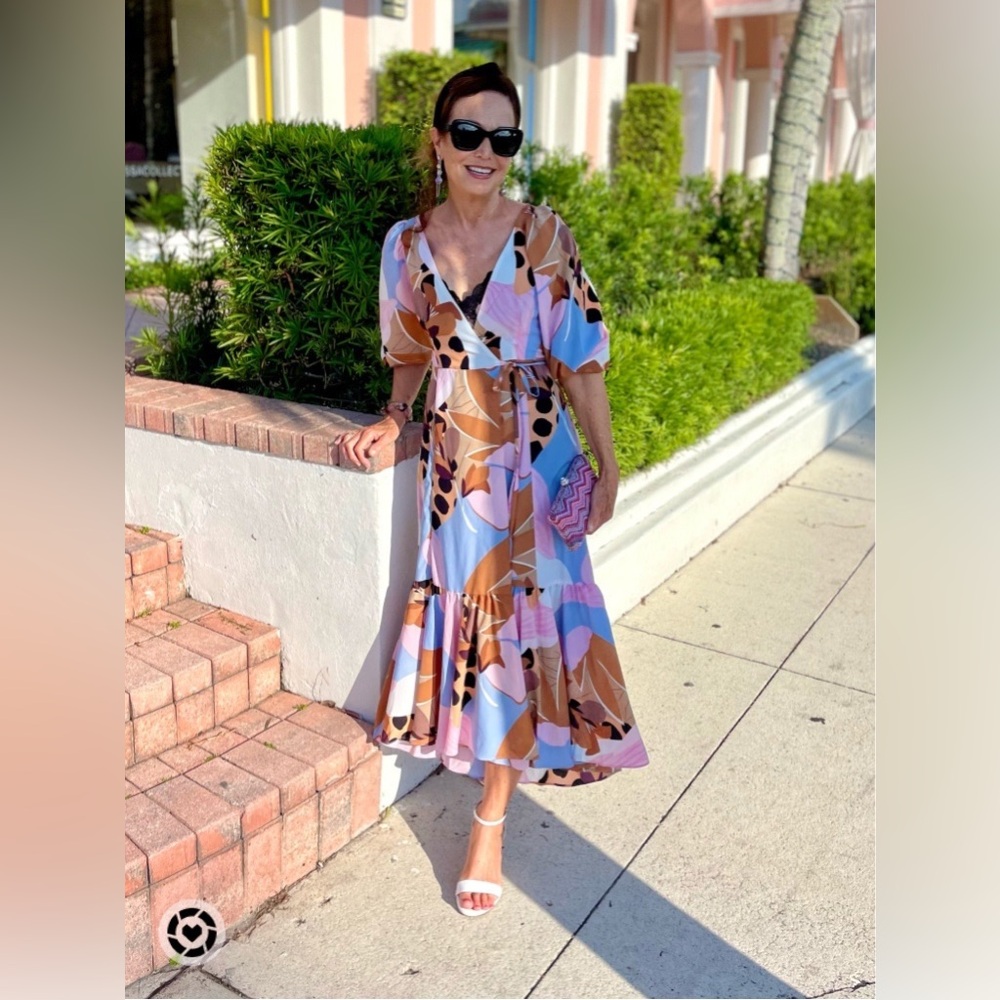 Hutch Libby Bloom Wrap Midi Dress